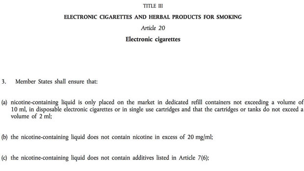 eu e liquid and maximum amount of nicotine